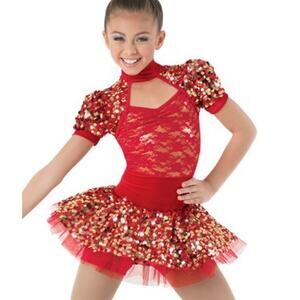 Weissman 9368 Red Metallic Lace Sequin Velvet Bolero Dance Dress SC Small